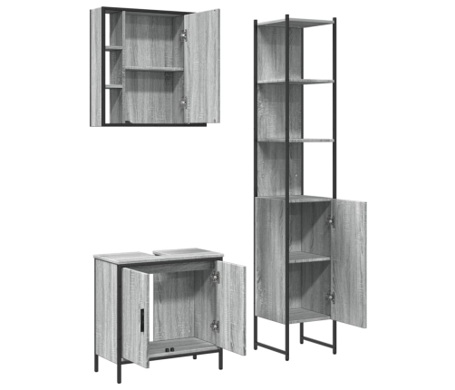 Set de muebles de baño 3 pzas madera contrachapada gris sonoma