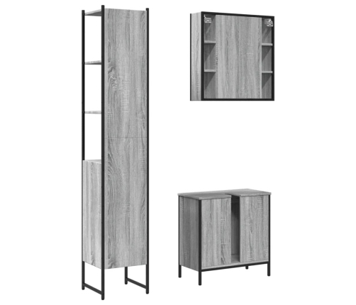 Set de muebles de baño 3 pzas madera contrachapada gris sonoma