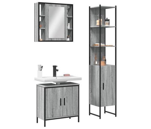 Set de muebles de baño 3 pzas madera contrachapada gris sonoma