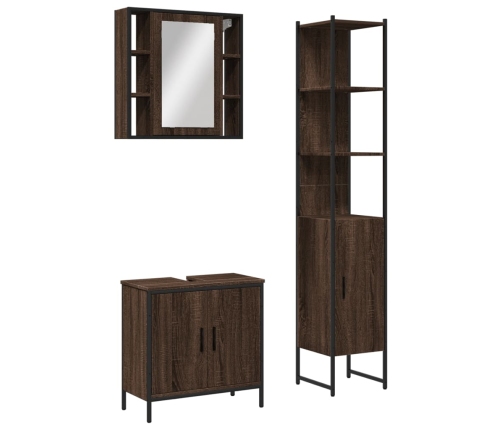 Set de muebles de baño 3 pzas madera contrachapada roble marrón