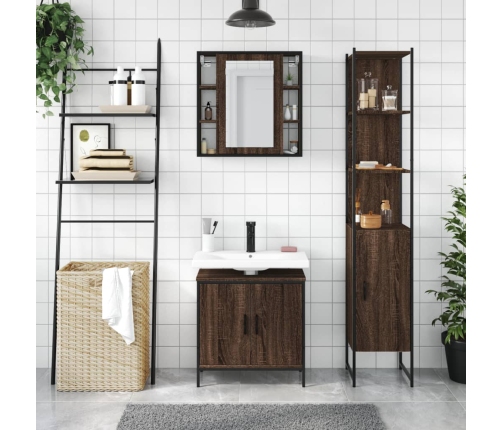 Set de muebles de baño 3 pzas madera contrachapada roble marrón