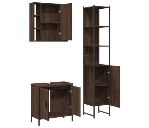 Set de muebles de baño 3 pzas madera contrachapada roble marrón