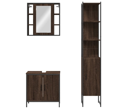 Set de muebles de baño 3 pzas madera contrachapada roble marrón