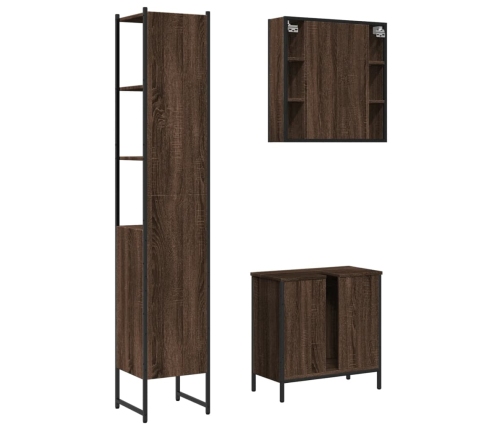 Set de muebles de baño 3 pzas madera contrachapada roble marrón