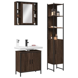 Set de muebles de baño 3 pzas madera contrachapada roble marrón