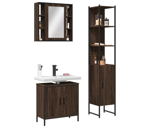 Set de muebles de baño 3 pzas madera contrachapada roble marrón