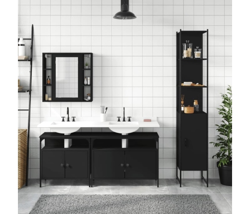 Juego de muebles de baño 4 piezas madera de ingeniería negro