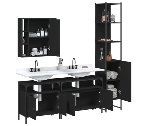 Juego de muebles de baño 4 piezas madera de ingeniería negro