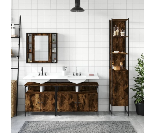 Set de muebles de baño 4 piezas madera contrachapada roble humo