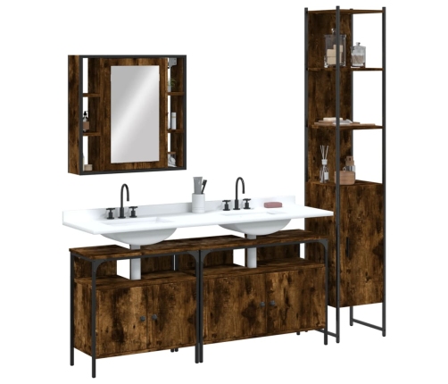 Set de muebles de baño 4 piezas madera contrachapada roble humo