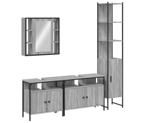 Set de armario de baño 4 pzas madera contrachapada gris sonoma