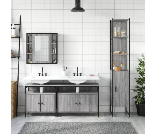 Set de armario de baño 4 pzas madera contrachapada gris sonoma