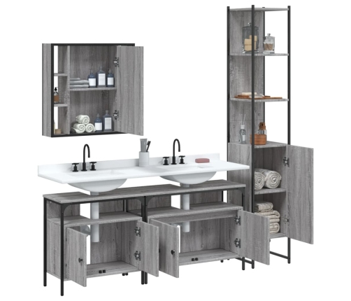 Set de armario de baño 4 pzas madera contrachapada gris sonoma