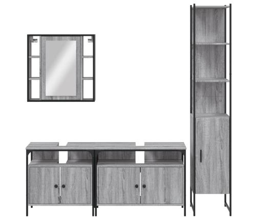 Set de armario de baño 4 pzas madera contrachapada gris sonoma