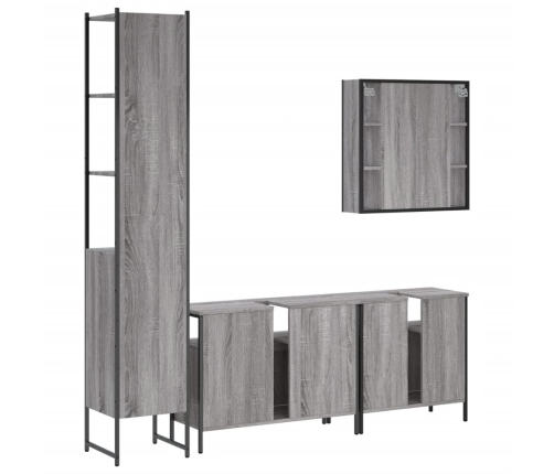 Set de armario de baño 4 pzas madera contrachapada gris sonoma