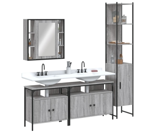 Set de armario de baño 4 pzas madera contrachapada gris sonoma