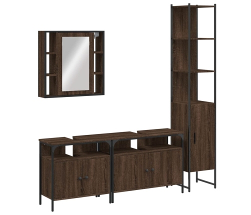 Set de muebles de baño 4 pzas madera contrachapada marrón roble