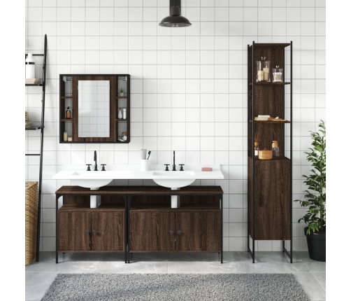 Set de muebles de baño 4 pzas madera contrachapada marrón roble