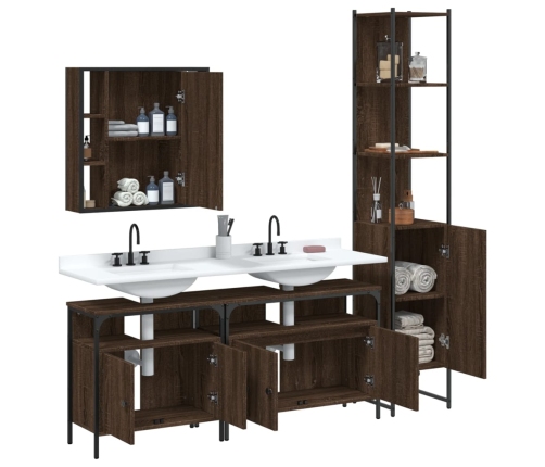 Set de muebles de baño 4 pzas madera contrachapada marrón roble