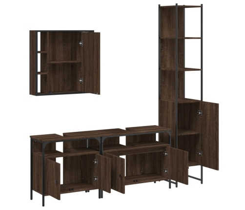 Set de muebles de baño 4 pzas madera contrachapada marrón roble