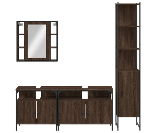 Set de muebles de baño 4 pzas madera contrachapada marrón roble