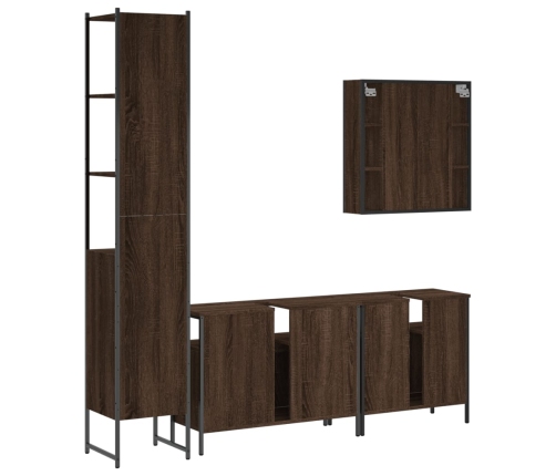 Set de muebles de baño 4 pzas madera contrachapada marrón roble