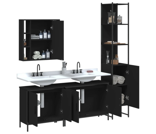 Juego de muebles de baño 4 piezas madera de ingeniería negro