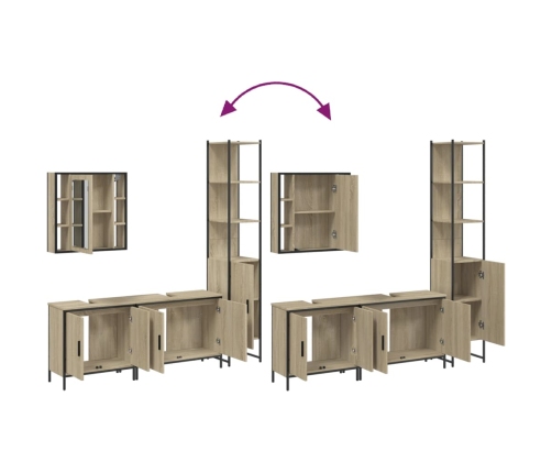 Juego de muebles de baño 4 pzas madera ingeniería roble Sonoma