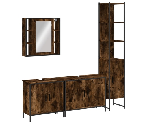 Set de muebles de baño 4 piezas madera contrachapada roble humo