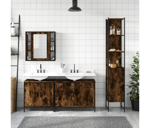 Set de muebles de baño 4 piezas madera contrachapada roble humo