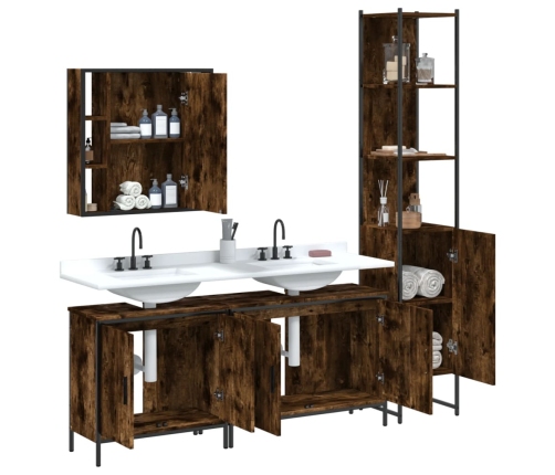 Set de muebles de baño 4 piezas madera contrachapada roble humo