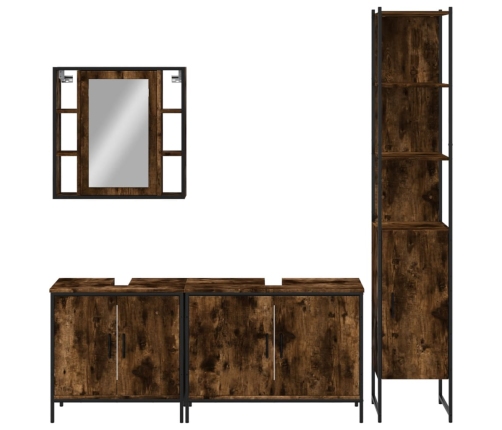 Set de muebles de baño 4 piezas madera contrachapada roble humo