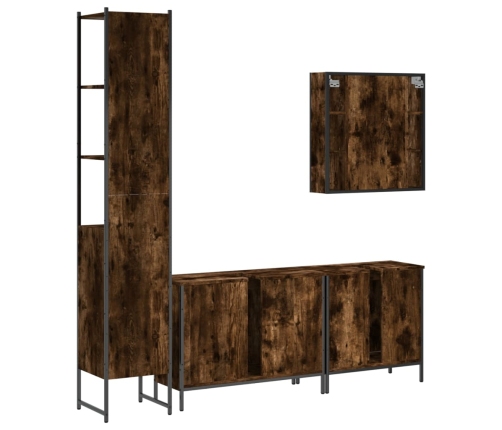 Set de muebles de baño 4 piezas madera contrachapada roble humo