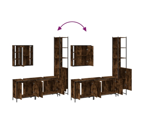 Set de muebles de baño 4 piezas madera contrachapada roble humo