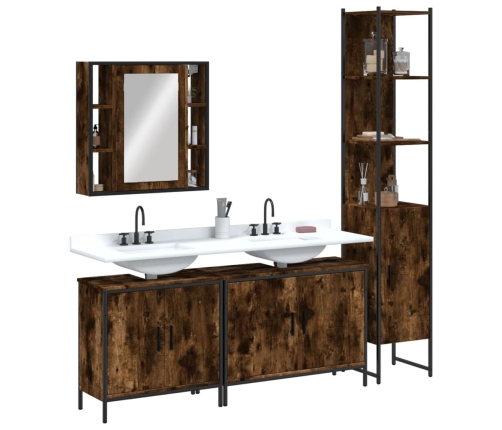 Set de muebles de baño 4 piezas madera contrachapada roble humo