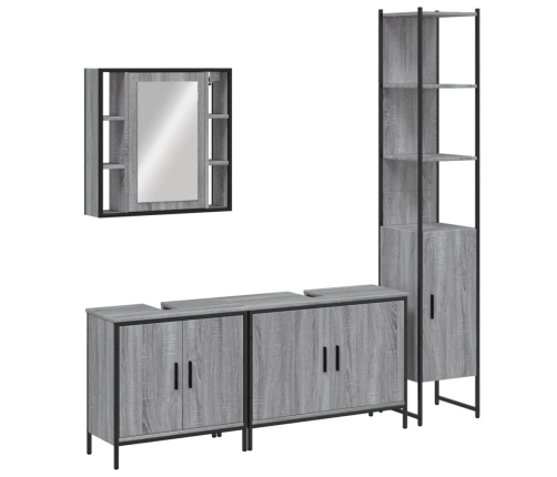 Set de armario de baño 4 pzas madera contrachapada gris sonoma