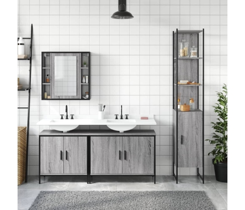 Set de armario de baño 4 pzas madera contrachapada gris sonoma