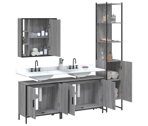 Set de armario de baño 4 pzas madera contrachapada gris sonoma