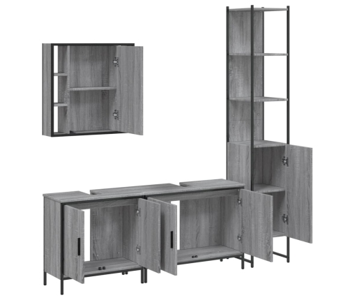 Set de armario de baño 4 pzas madera contrachapada gris sonoma