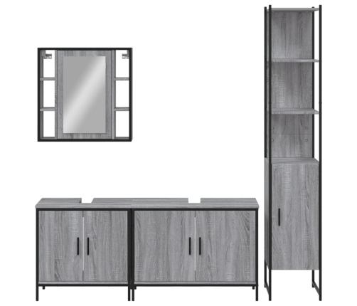 Set de armario de baño 4 pzas madera contrachapada gris sonoma