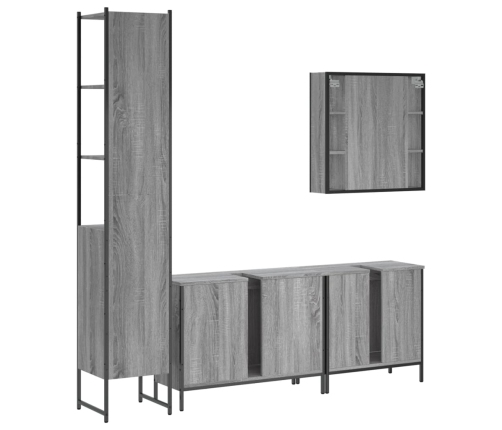 Set de armario de baño 4 pzas madera contrachapada gris sonoma