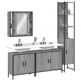 Set de armario de baño 4 pzas madera contrachapada gris sonoma