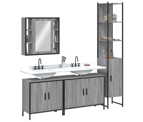 Set de armario de baño 4 pzas madera contrachapada gris sonoma