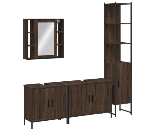 Set de muebles de baño 4 pzas madera contrachapada marrón roble