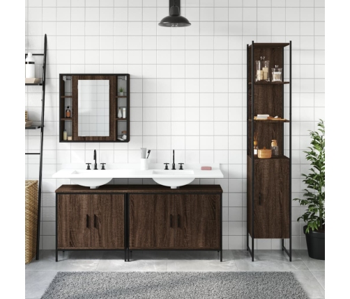 Set de muebles de baño 4 pzas madera contrachapada marrón roble