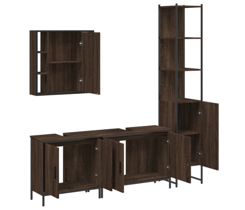 Set de muebles de baño 4 pzas madera contrachapada marrón roble