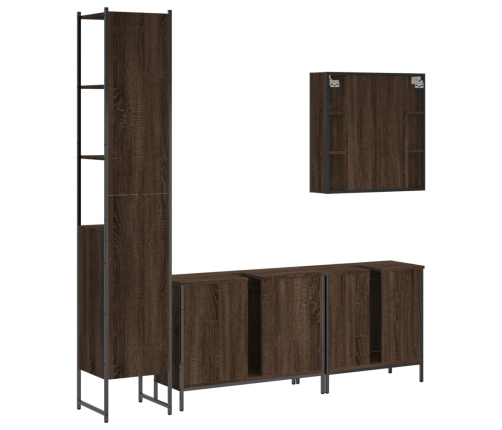 Set de muebles de baño 4 pzas madera contrachapada marrón roble