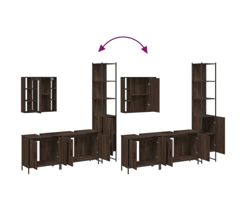 Set de muebles de baño 4 pzas madera contrachapada marrón roble