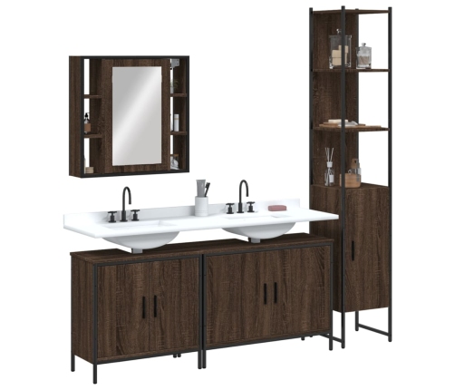 Set de muebles de baño 4 pzas madera contrachapada marrón roble