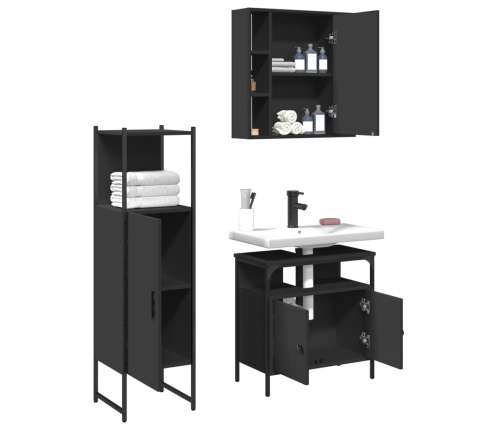 Set de muebles de baño 3 piezas madera contrachapada negro